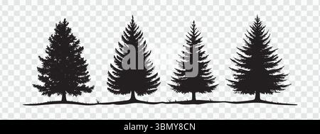 "Minimalist Pine Tree Silhouettes Vector Illustration on White Background" Stock Vector
