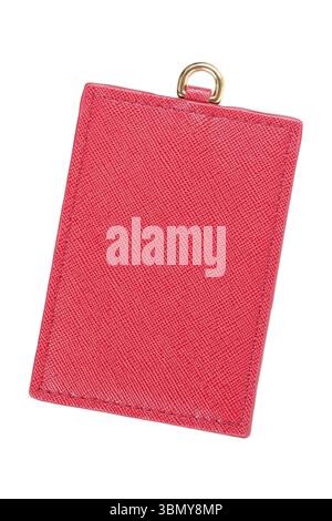 it is red leather label isolated on white. Stock Photo