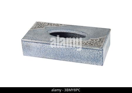 it is one empty wooden tissue box isolated on white. Stock Photo