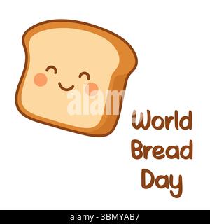Smiling cartoon bread with blush cheeks and text in hand drawn font on white background Stock Vector
