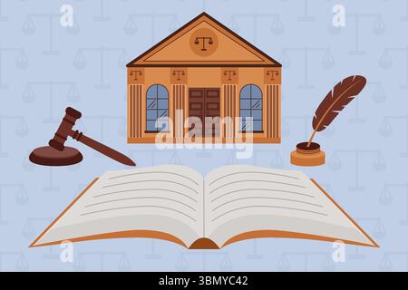Illustration featuring justice-themed icons. Stock Vector