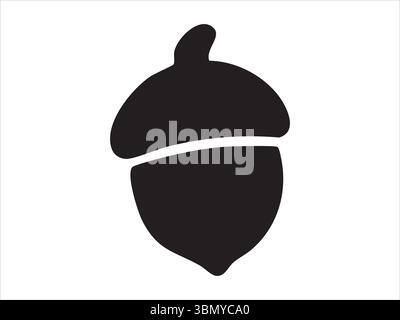 Black silhouette of acorn on white background, graphic illustration. concept of nature, seed, nut, botanical element, autumn, harvest, isolated icon, Stock Vector