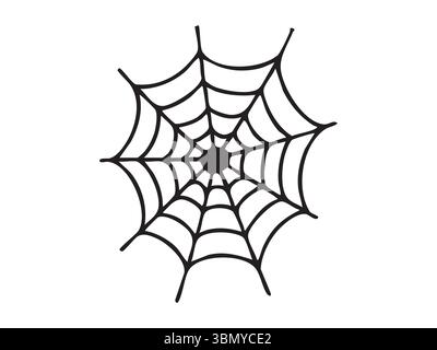 Black silhouette of intricate spider web, isolated on white background, graphic illustration. concept of halloween, spooky decoration, arachnid art, c Stock Vector