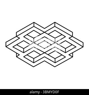 Abstract geometric object. Sacred geometry figure. Line drawing logo design. Optical illusion shape. Impossible object. Vector illustration, clip art Stock Vector