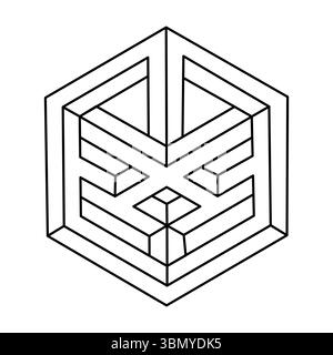 Impossible hexagon. Optical illusion shape. Impossible geometric figure.  Stock Vector