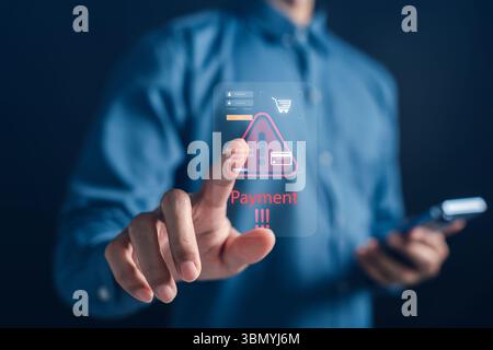 Warning alert for online payment scam with digital interface, security threat and fraud detection Stock Photo