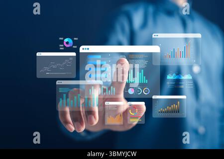Investment data analysis with interactive financial dashboards and charts for performance insights Stock Photo