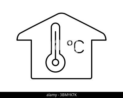 Home Temperature Thermometer Line Icon. House with a thermometer and Celsius symbol. Represents indoor temperature, heating, cooling, climate control Stock Vector