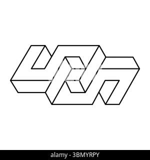 Impossible shape. Optical illusion figure. Vector illustration isolated on white background. Sacred geometry object. Op art.  Stock Vector