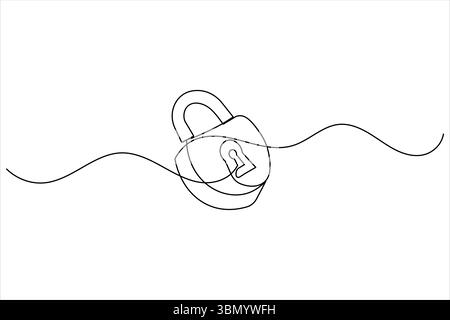 Continuous line padlock illustration simple secure lock outline vector isolated on white background Stock Vector
