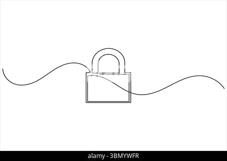 Continuous line padlock illustration simple secure lock outline vector isolated on white background Stock Vector