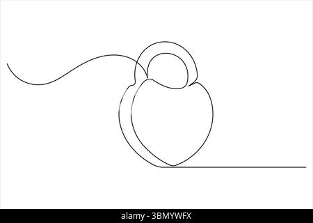 Continuous line padlock illustration simple secure lock outline vector isolated on white background Stock Vector