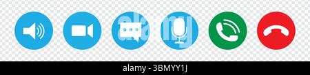 Communication Icons Set – Voice, Video, Chat, and Call Buttons for Messaging Apps Stock Vector