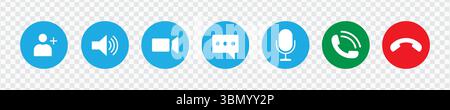 Communication Icons Set – Video Call, Audio, Chat, and Voice Features for Messaging Apps Stock Vector