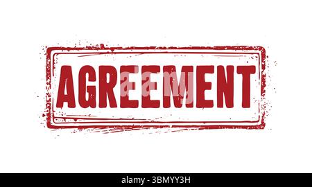 Bold Red "AGREEMENT" Rubber Stamp – Confirmation of Signed Contracts and Agreements Stock Vector