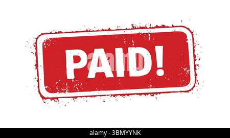 "Grunge Red 'PAID!' Rubber Stamp Vector with Bold White Text and Vintage Style" Stock Vector