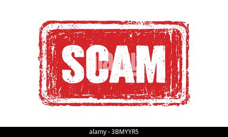 "Grunge Red 'SCAM' Rubber Stamp Vector with Bold White Text and Distressed Effect" Stock Vector