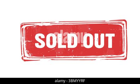 "Grunge Red 'SOLD OUT' Rubber Stamp Vector with Bold White Text and Distressed Effect" Stock Vector