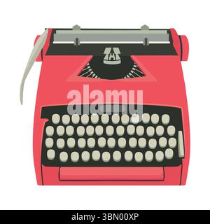 Old red typewriter vector illustration on white background. Creative writing. Stock Vector