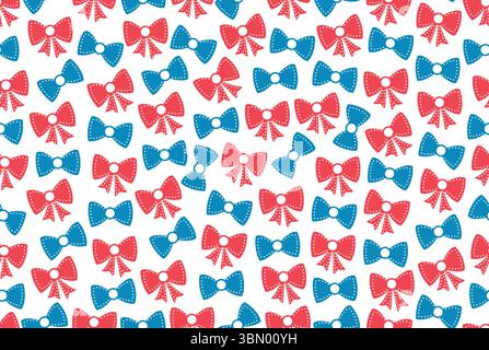 Baby red bow and blue bow tie vector seamless pattern white background for baby textile, fabrics, baby shower gifts Stock Vector
