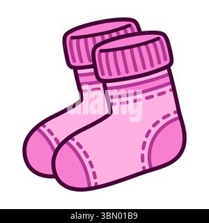 Pair of warm pink socks, cute cartoon drawing. Simple hand drawn doodle vector clipart illustration. Stock Vector