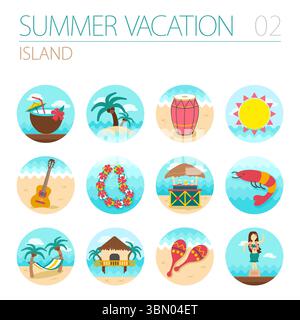Island beach vector icon set. Summer time. Vacation, eps 10 Stock Vector