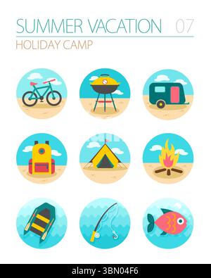 Summer camping vector icon set. Summer time. Holiday, eps 10 Stock Vector