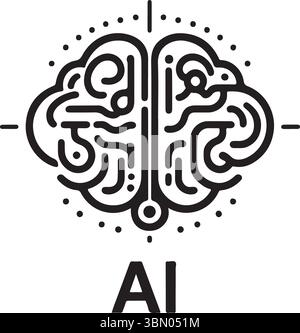 Minimalist Artificial Intelligence Concept with Brain Icon and Dotted Circle Stock Vector