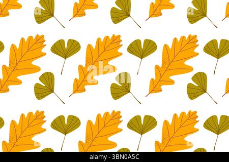 Autumn leaves seamless background. Vector illustration of plants isolated on white background Stock Vector
