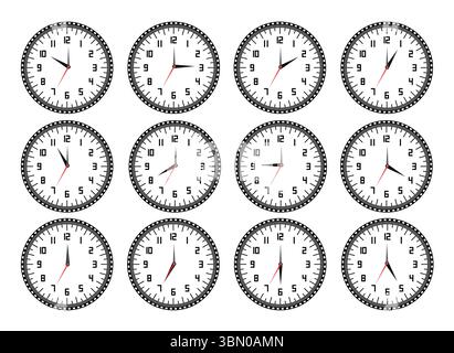 Bold Analog Clock Faces Set - Black & White Timepiece Collection Stock Vector