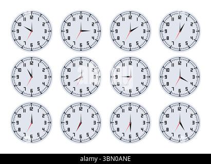 Analog Clock Faces Set - Modern Grey Timepiece Collection Stock Vector