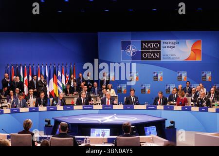 THE HAGUE, THE NETHERLANDS - 25 June 2025 - UK Prime Minister Keir Starmer and US President Donald Trump at the Hague 2025 NATO Summit in The Hague, T Stock Photo