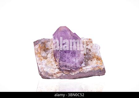 Amethyst crystal. Specimen from Erongo, Namibia. photography isolated on white blackground. macro detail background. close-up mineral crystal Stock Photo