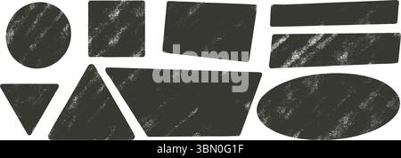 Ink geometric shapes with noise set. Text boxes grainy textured frames pack Vector hand drawn quotation stickers shapes. Grunge geometric figures. Stock Vector