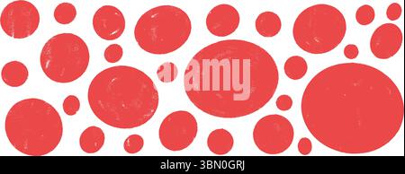 Circle red rough blobs callout set. Polka dots ink brush stroke stencils shapes pack. Vector hand drawn kids round rough figures collection illustrati Stock Vector