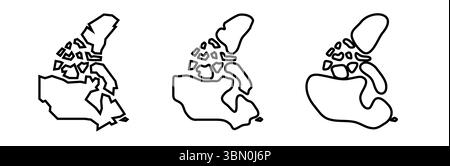 Canada country black outline silhouettes in three different levels of smoothness. Simplified maps. Vector icons isolated on white background. Stock Vector