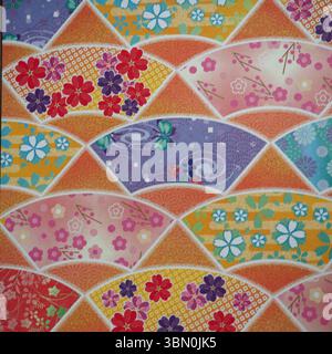 Traditional Japanese Seamless Floral Pattern with Fans and Sakura Stock Photo