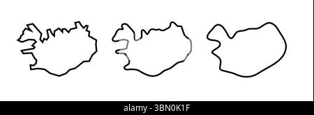 Iceland country black outline silhouettes in three different levels of smoothness. Simplified maps. Vector icons isolated on white background. Stock Vector