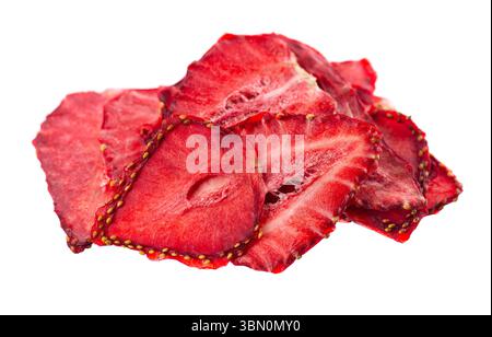 Dried strawberry slices isolated on white background. Dehydrated strawberries chips. Clipping path Stock Photo