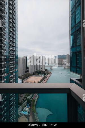 Balcony Views of Modern Dystopian Style Residential Skyscrapers in Hong Kong Stock Photo