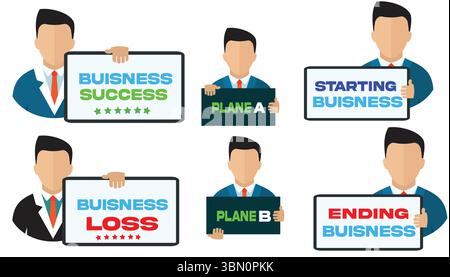 Business Success and Failure Vector Illustration – Growth vs Decline Concept Design Stock Vector