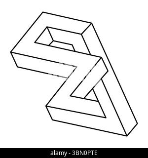 Optical illusion object, unreal geometric. Impossible figure. Sacred geometry shapes. Line design. Op art.  Stock Vector