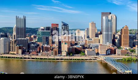 Pittsburgh downtown skyline at sunset in Pittsburgh, Pennsylvania. Stock Photo