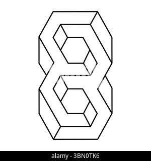 Sacred geometry symbol. Impossible shapes. Optical illusion object. Hipster, abstract, alchemy, spiritual mystic element. Op art figure.  Stock Vector