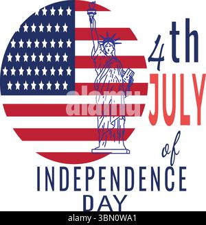 4th of July Independence Day Poster with Statue of Liberty and American Flag Stock Vector