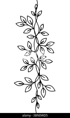 Floral branch line art illustration. Botanical foliage outline nature minimalist design. Wedding invitations greeting cards wall art decoration. Black Stock Vector