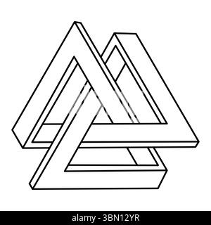 Impossible triangles. Optical illusion figure. Endless triangular shapes. Abstract infinite geometric object. Impossible eternal figure isolated on a Stock Vector