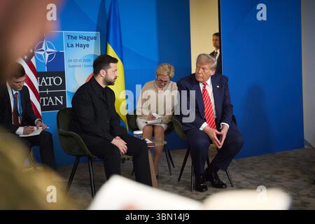 Volodymyr Zelenskyy and US President Donald Trump during an Official Visit of the President of Ukraine to the Kingdom of the Netherlands on June 24, 2 Stock Photo