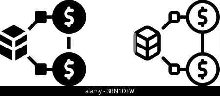 Icon set for blockchain developers with elements like code, coins, and digital architecture. Stock Vector