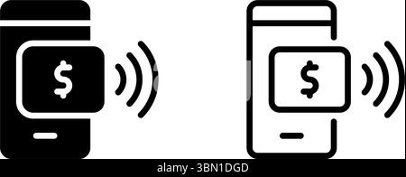 Icons of mobile and wireless payment systems for digital transactions, NFC, and tap-to-pay features. Stock Vector